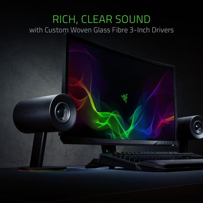 Razer Nommo Chroma: Custom Woven 3" Glass Fiber Drivers - Rear-Facing Bass Ports - Bass Knob W/Automatic Gain Control Chroma Enabled - Full Range 2.0 PC Gaming Speakers, Black