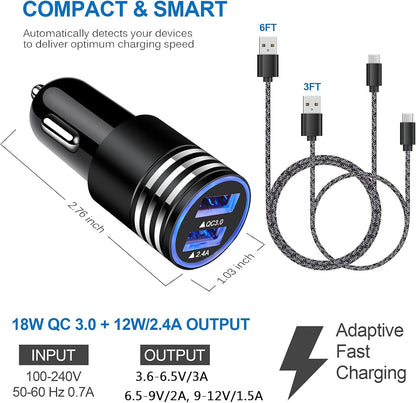 Type C Charger Fast Charger for Samsung Galaxy S26 S25 S24 S23 S22 S21 | Z Fold7 A57 A37 A17 A56 A36 A26 A16 A55 A35 A25 A15 A54 A14 A53,Quick Charge 3.0 Car Charger Wall Adapter+3Ft 6FT USB C Cable