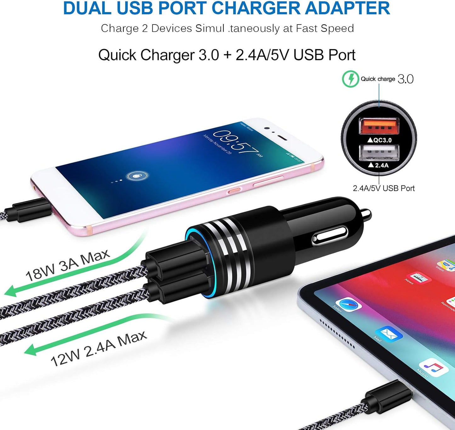 Type C Charger Fast Charger for Samsung Galaxy S26 S25 S24 S23 S22 S21 | Z Fold7 A57 A37 A17 A56 A36 A26 A16 A55 A35 A25 A15 A54 A14 A53,Quick Charge 3.0 Car Charger Wall Adapter+3Ft 6FT USB C Cable